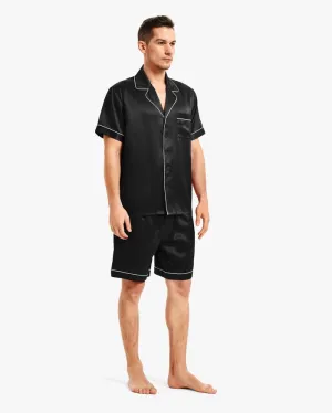 Piped Silk Short Pajamas Black
