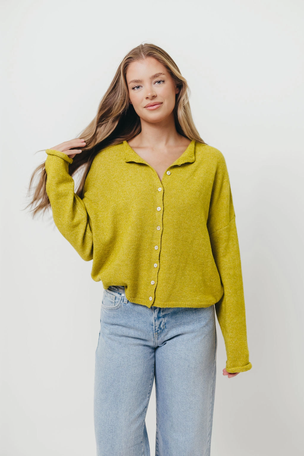 Piper Cardigan in Dijon Yellow FlexibleElasticatedEdging Elegant Cut