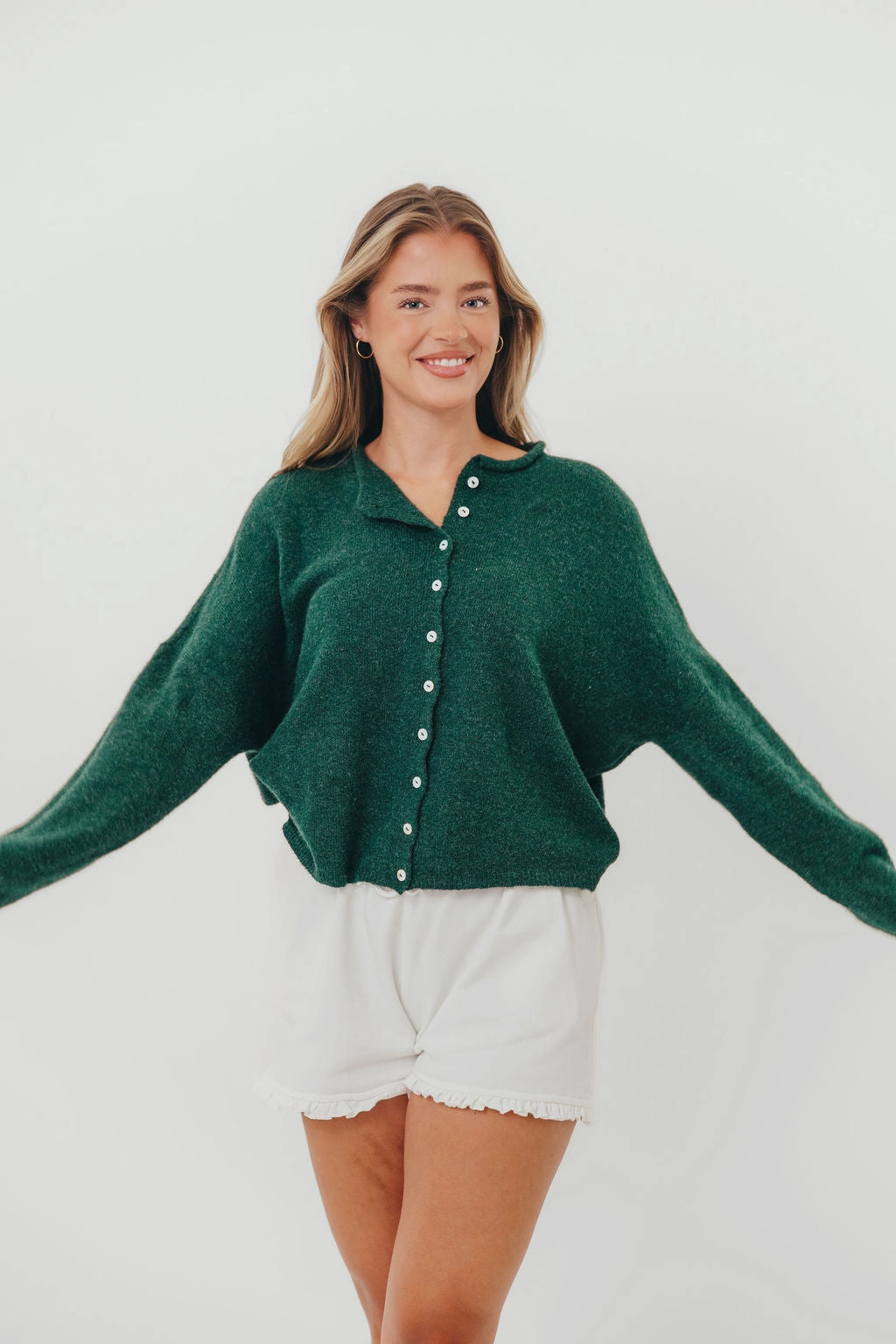 Piper Cardigan in Forest Green No Iron Fabric