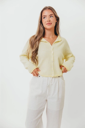 Buttery Soft Feel Piper Mini Stripes Cardigan in Butter