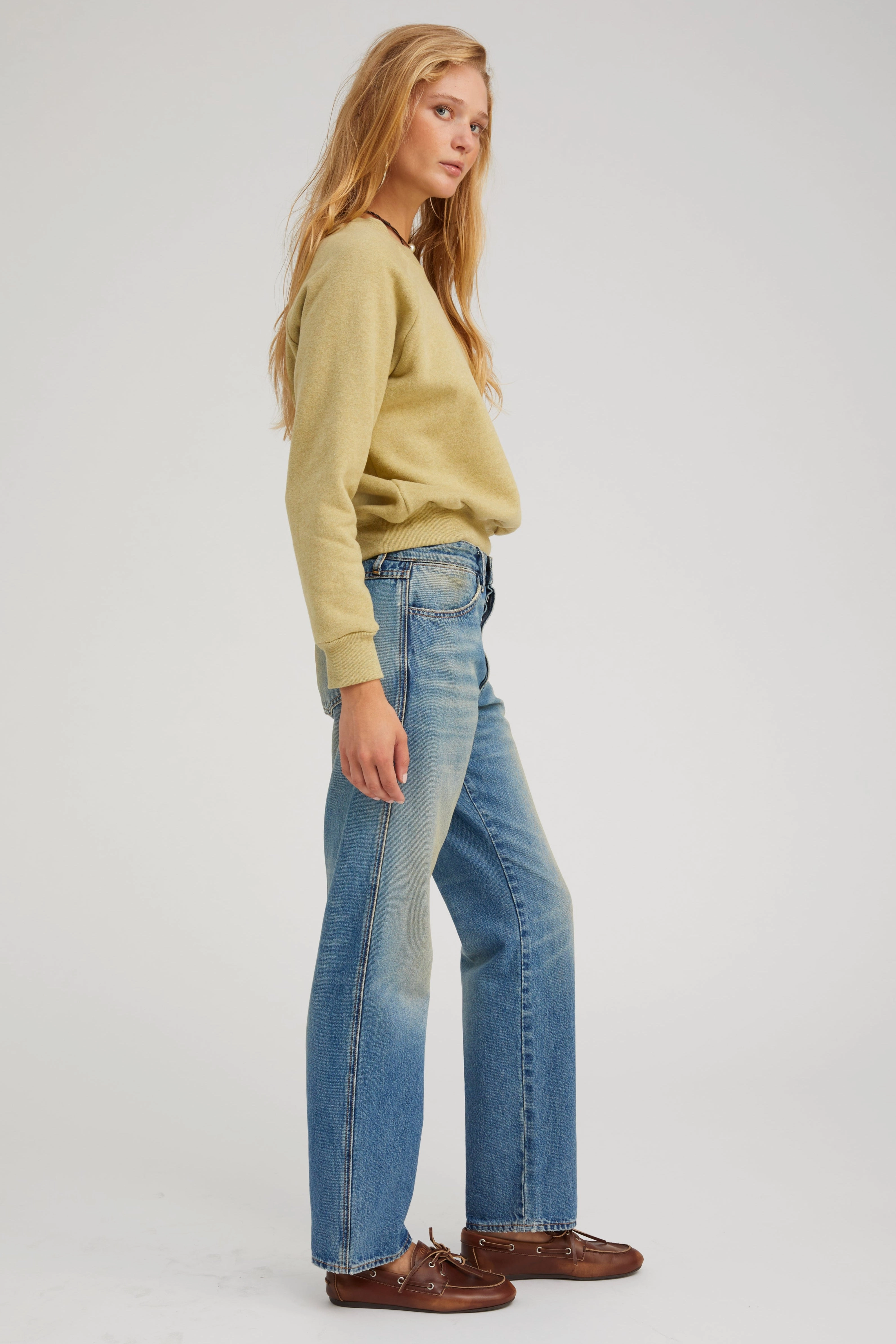 Pistachio Melange Shrunken Raglan Sweatshirt Layered Hem Reinforcement