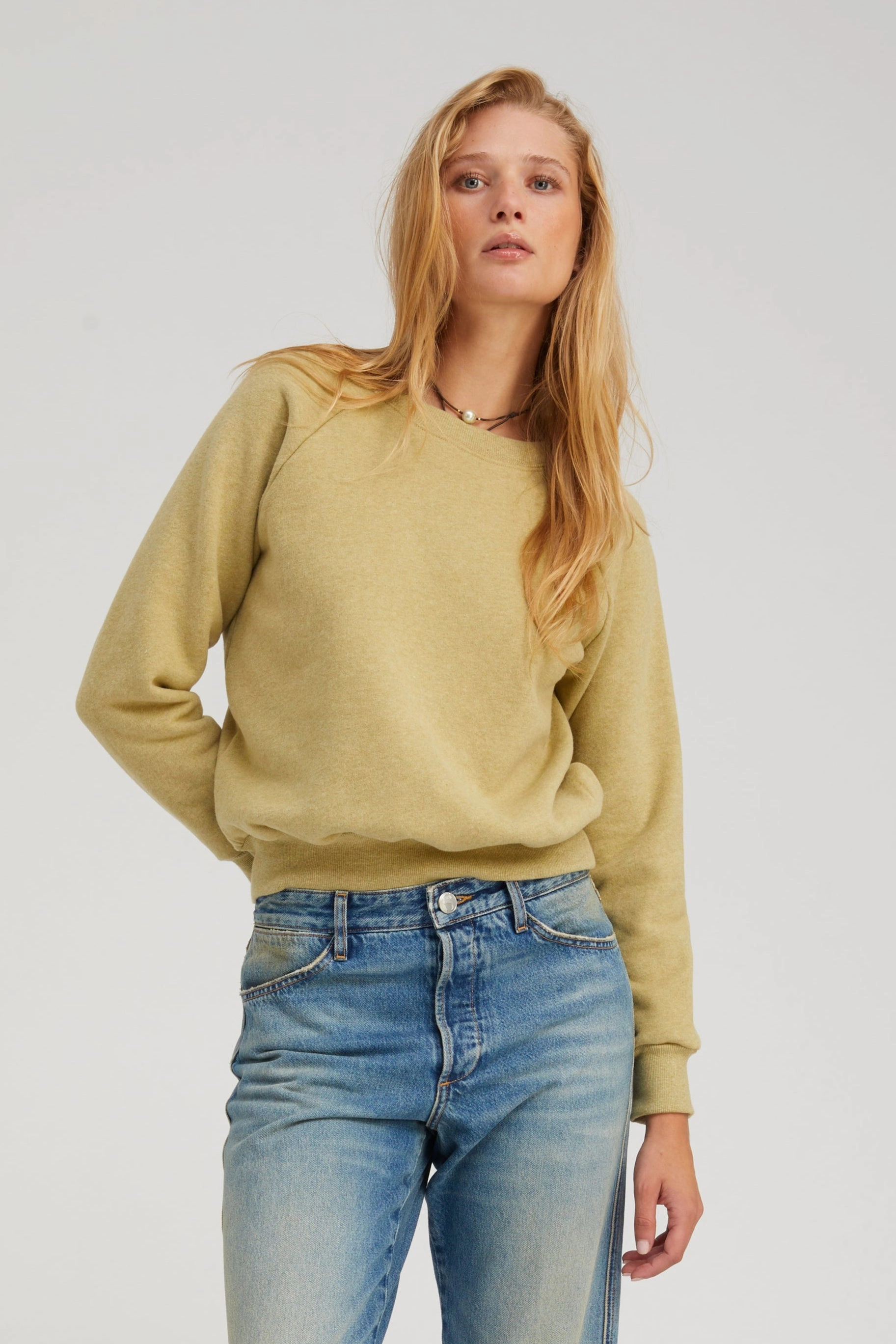 Moisture Management Pistachio Melange Shrunken Raglan Sweatshirt