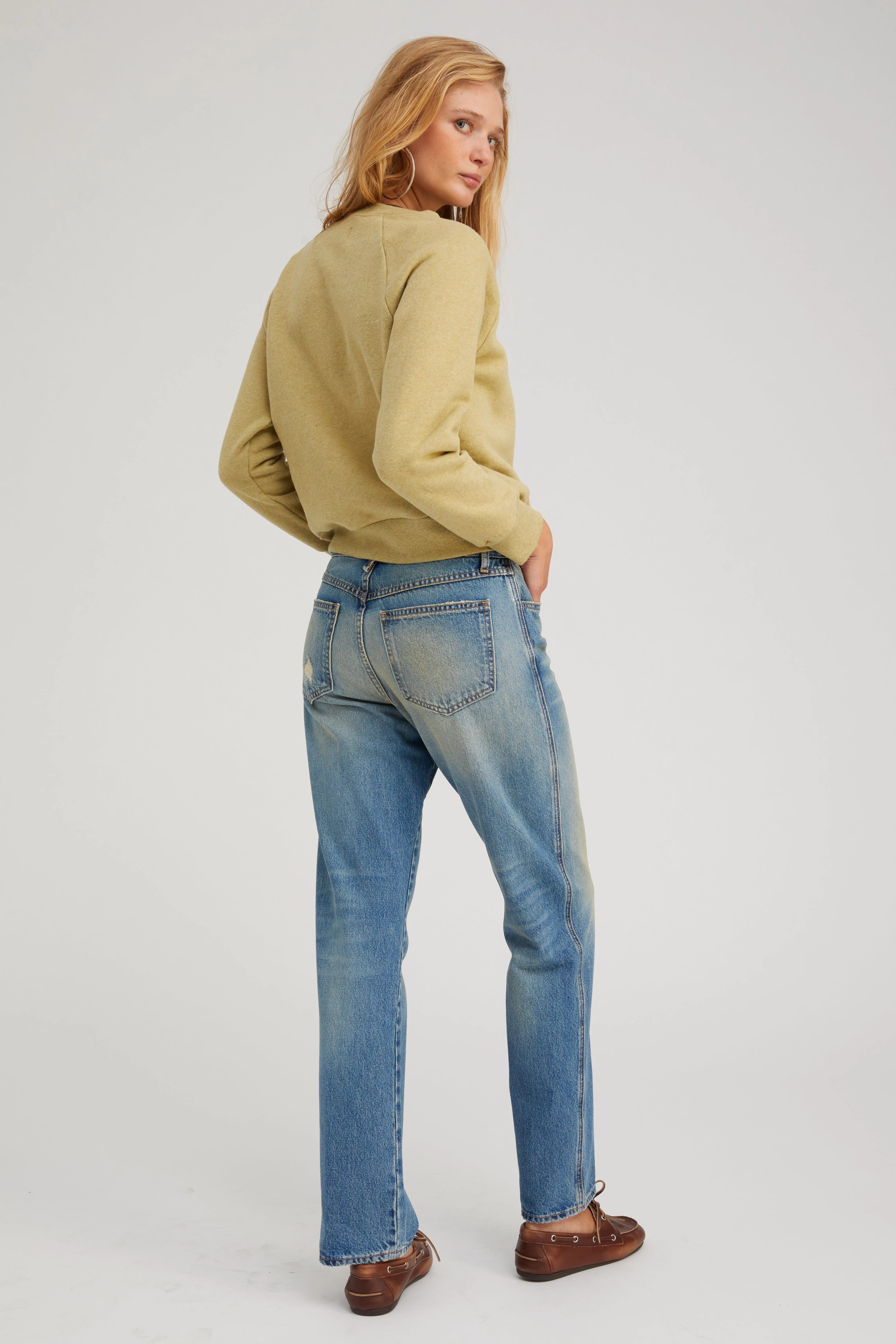Biodegradable Fiber Composition Pistachio Melange Shrunken Raglan Sweatshirt