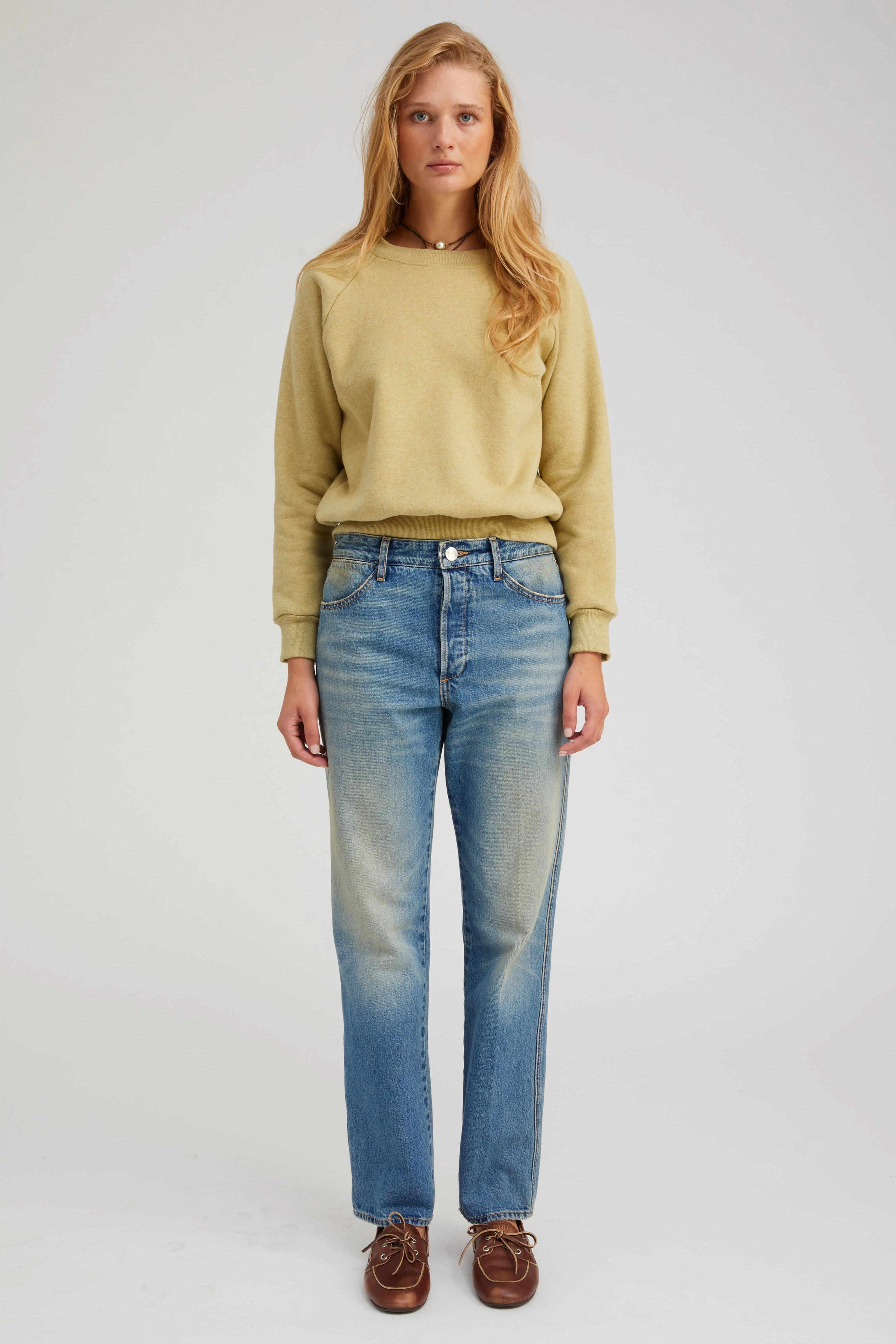 FlatlockSeams Pistachio Melange Shrunken Raglan Sweatshirt