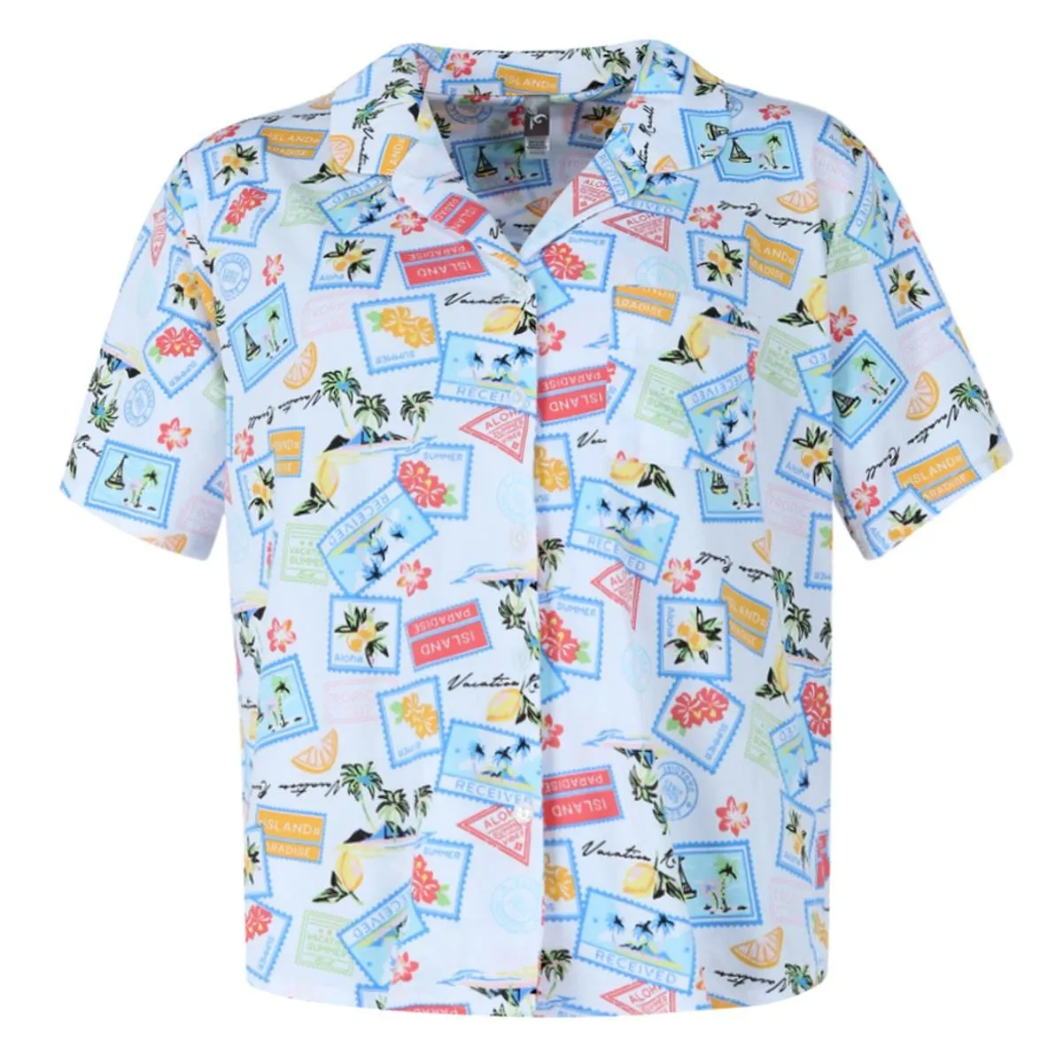 PJ Couture Women's Vacation Stamps Notch Collar Short Set