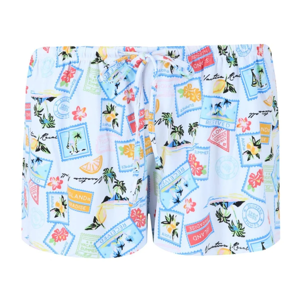 PJ Couture Women's Vacation Stamps Notch Collar Short Set