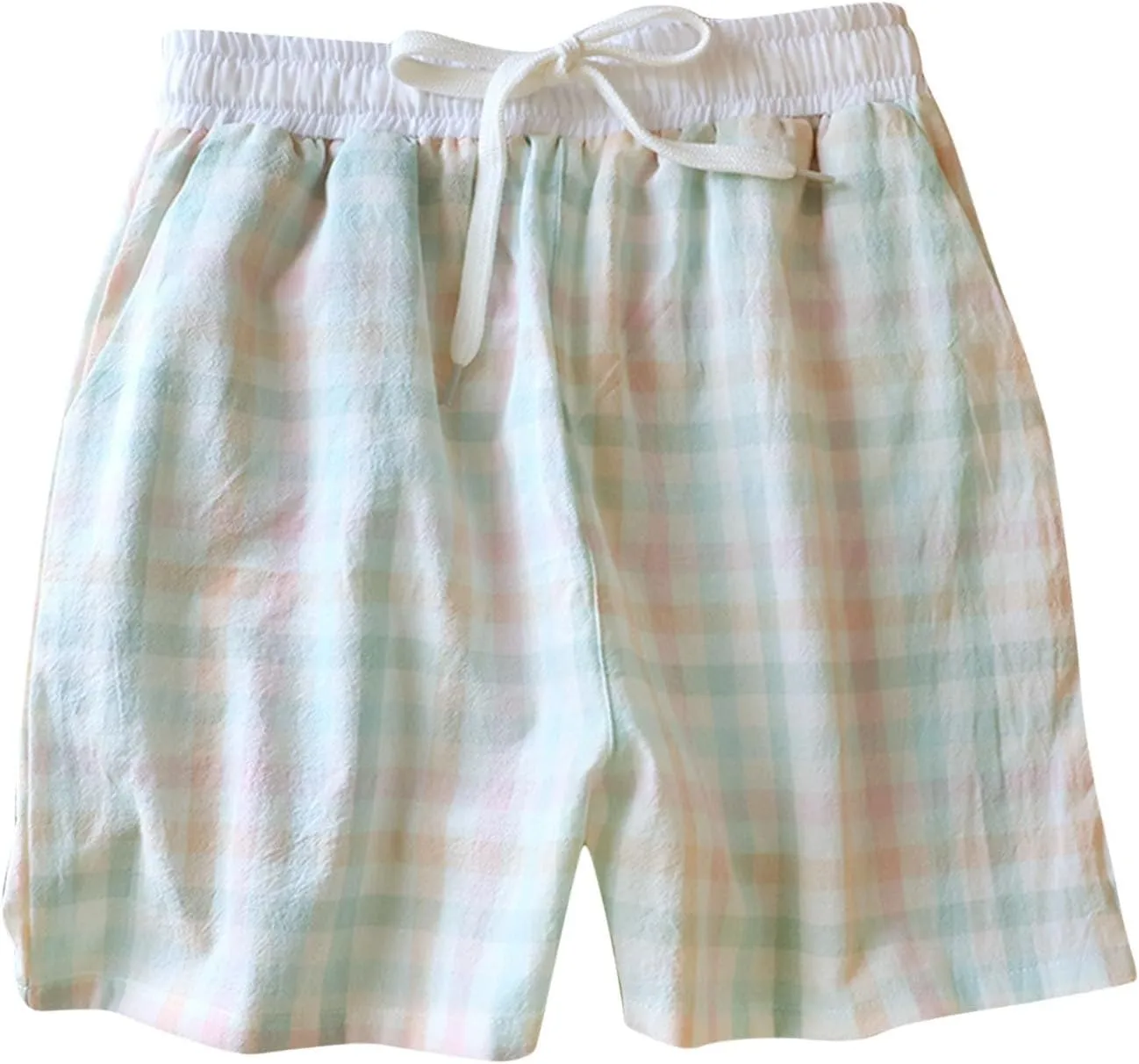 Plaid Boxer Shorts for Women Summer Gingham Cotton Pajamas 2025 Lounge Sleepwear Shorts Y2K Pj Bottoms with Pockets