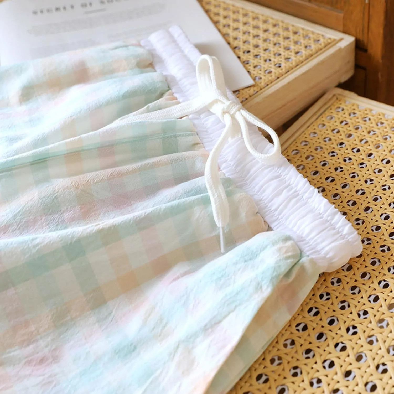 Plaid Boxer Shorts for Women Summer Gingham Cotton Pajamas 2025 Lounge Sleepwear Shorts Y2K Pj Bottoms with Pockets