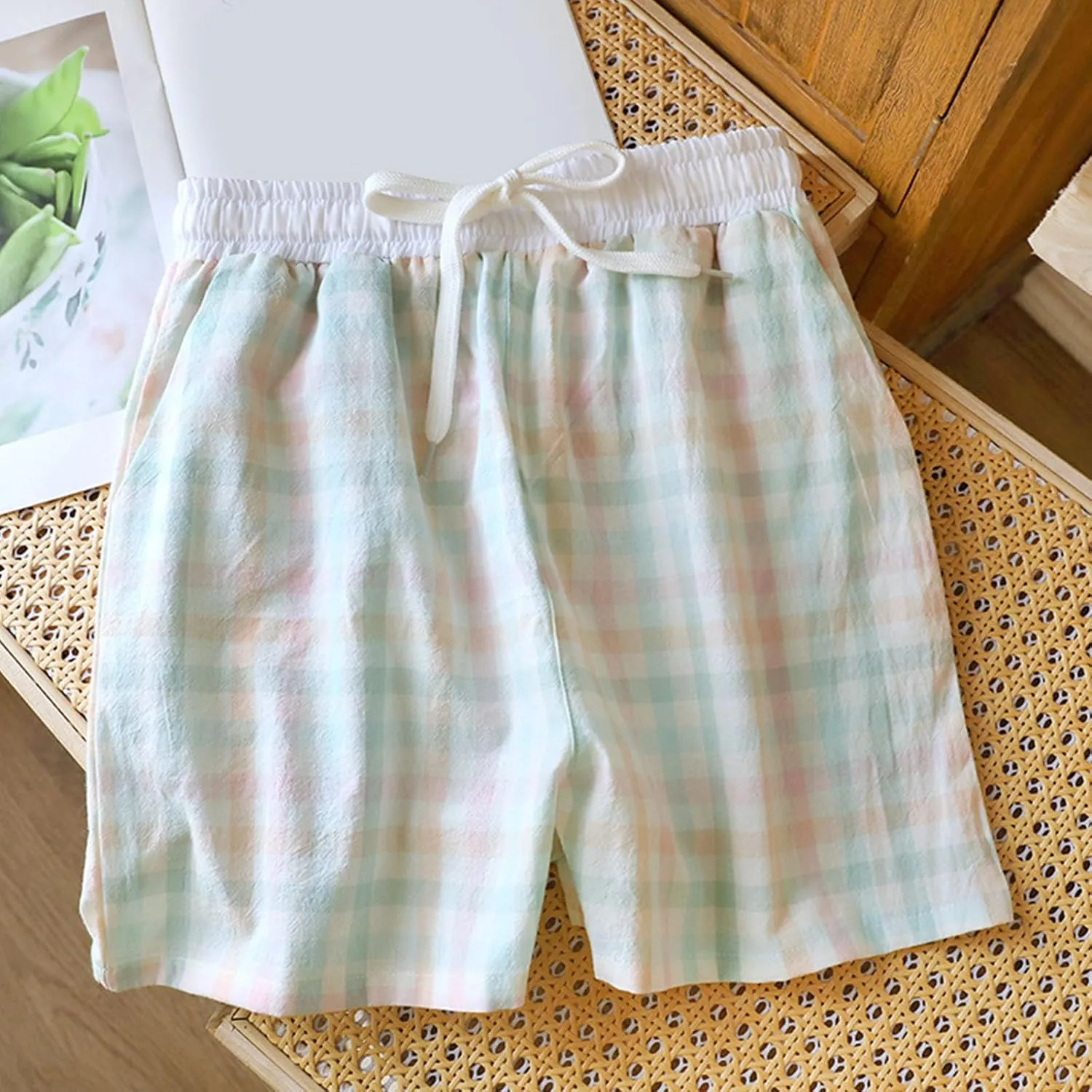 Plaid Boxer Shorts for Women Summer Gingham Cotton Pajamas 2025 Lounge Sleepwear Shorts Y2K Pj Bottoms with Pockets