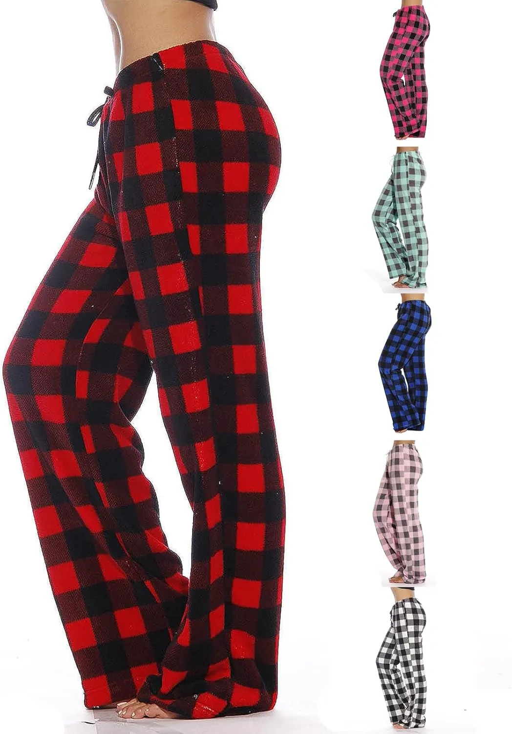 Plaid Pajama Pants Women Comfy Corduroy Buffalo Plaid Pj Pants Drawstring Wide Leg Lounge Pants Pajamas Bottoms
