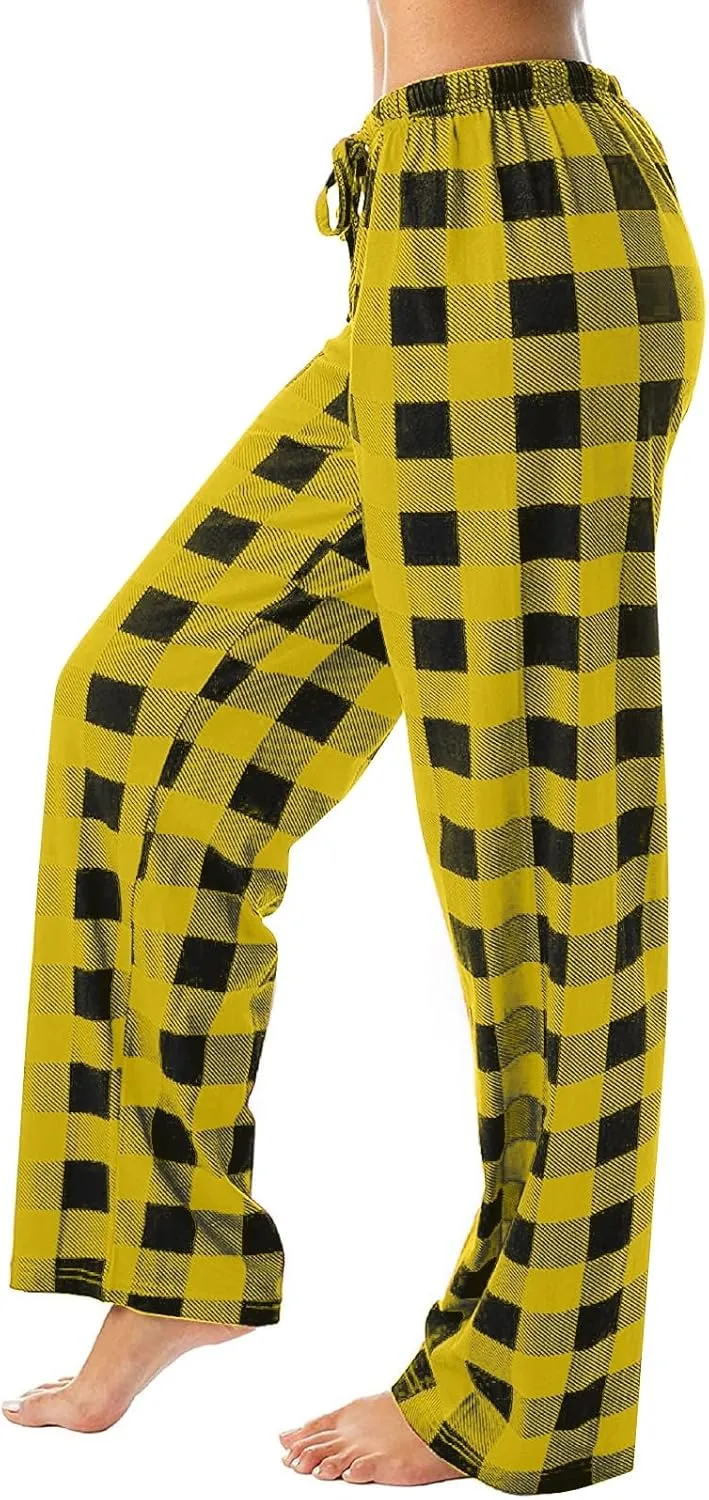 Plaid Pajama Pants Women Comfy Sleep Wide Leg Lounge Pants Drawstring High Waist Soft Buffalo Plaid Cotton Pj Pants