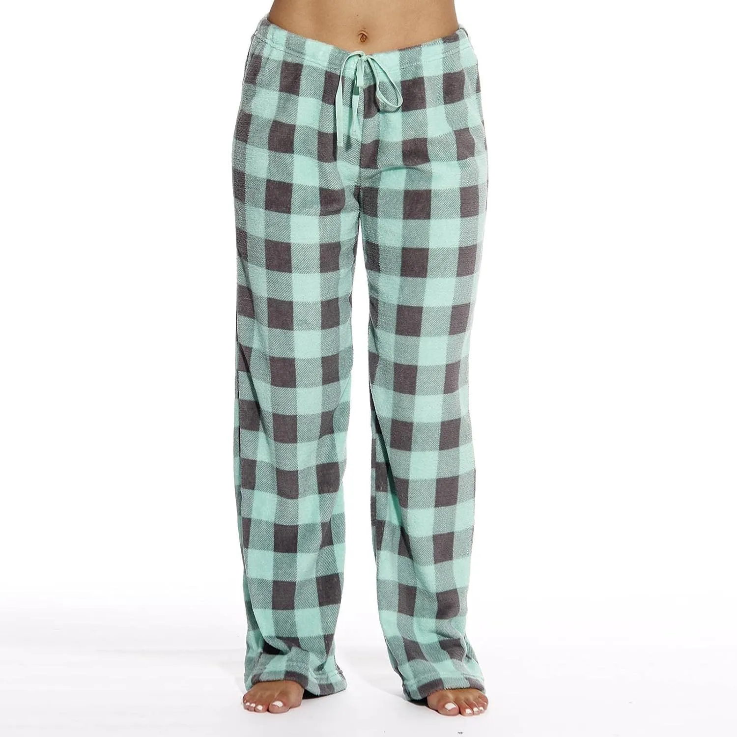 Plaid Pajama Pants Women Comfy Sleep Wide Leg Lounge Pants Drawstring High Waist Soft Buffalo Plaid Cotton Pj Pants
