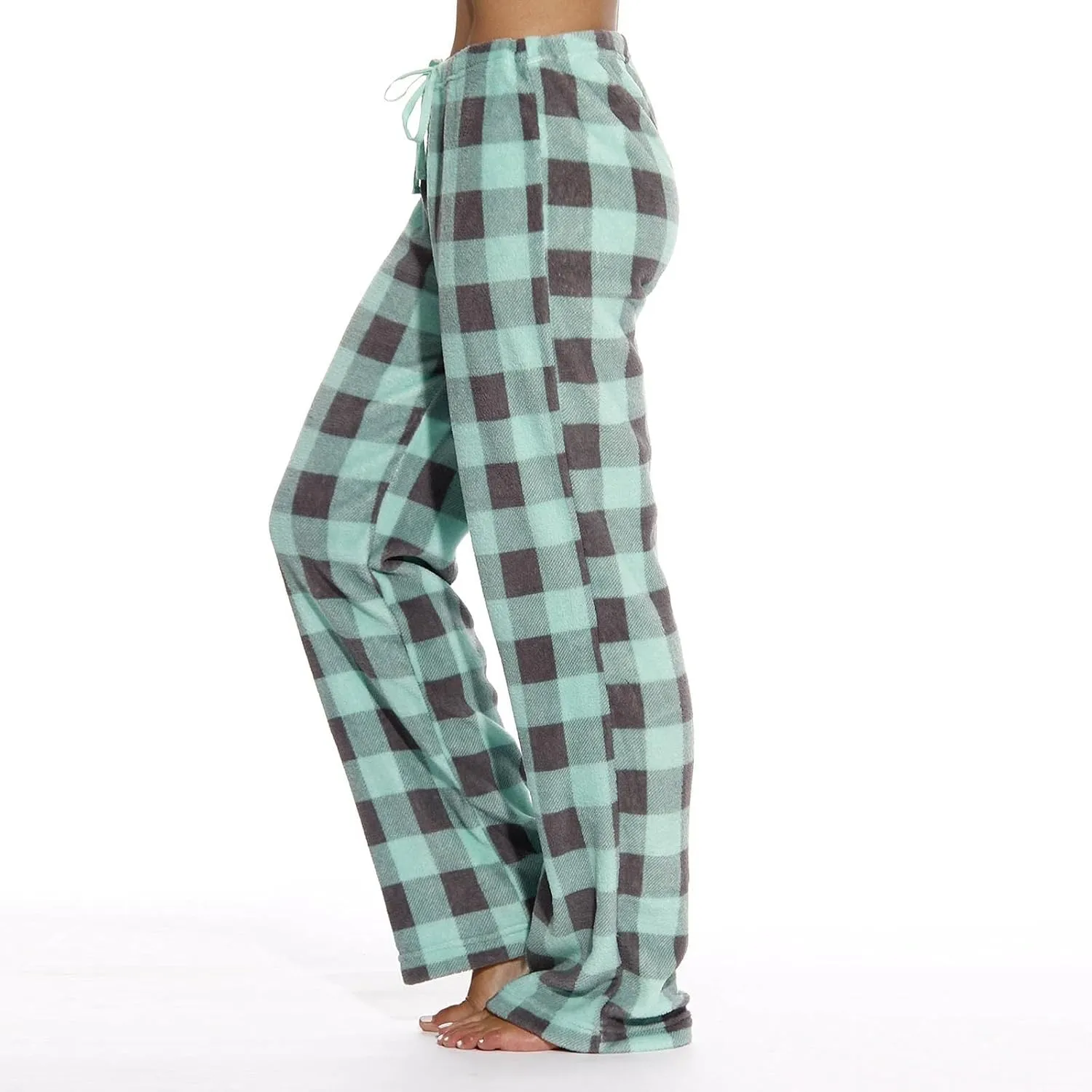 Plaid Pajama Pants Women Comfy Sleep Wide Leg Lounge Pants Drawstring High Waist Soft Buffalo Plaid Cotton Pj Pants