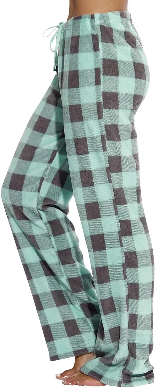 Plaid Pajama Pants Women Comfy Sleep Wide Leg Lounge Pants Drawstring High Waist Soft Buffalo Plaid Cotton Pj Pants