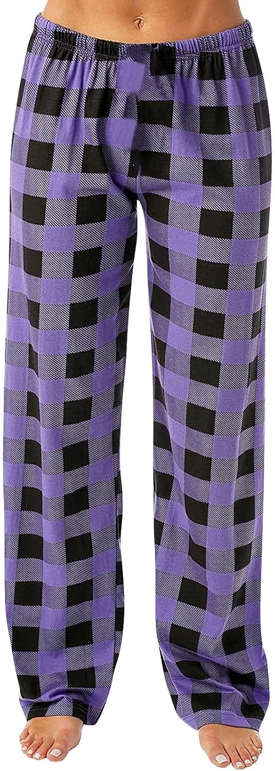 Plaid Pajama Pants Women Stretch Comfy Lounge Pants Drawstring Lounge Striped Pajama Bottoms with Pockets