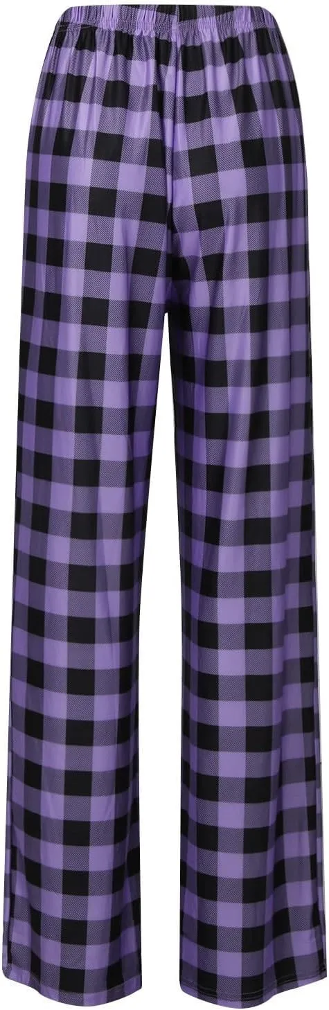 Plaid Pajama Pants Women Stretch Comfy Lounge Pants Drawstring Lounge Striped Pajama Bottoms with Pockets