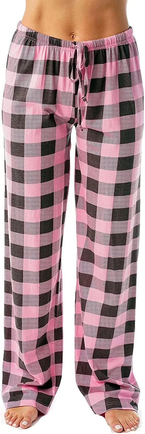 Plaid Pajama Pants Women Stretch Comfy Lounge Pj Pants Drawstring Lounge Striped Pajama Bottoms with Pockets