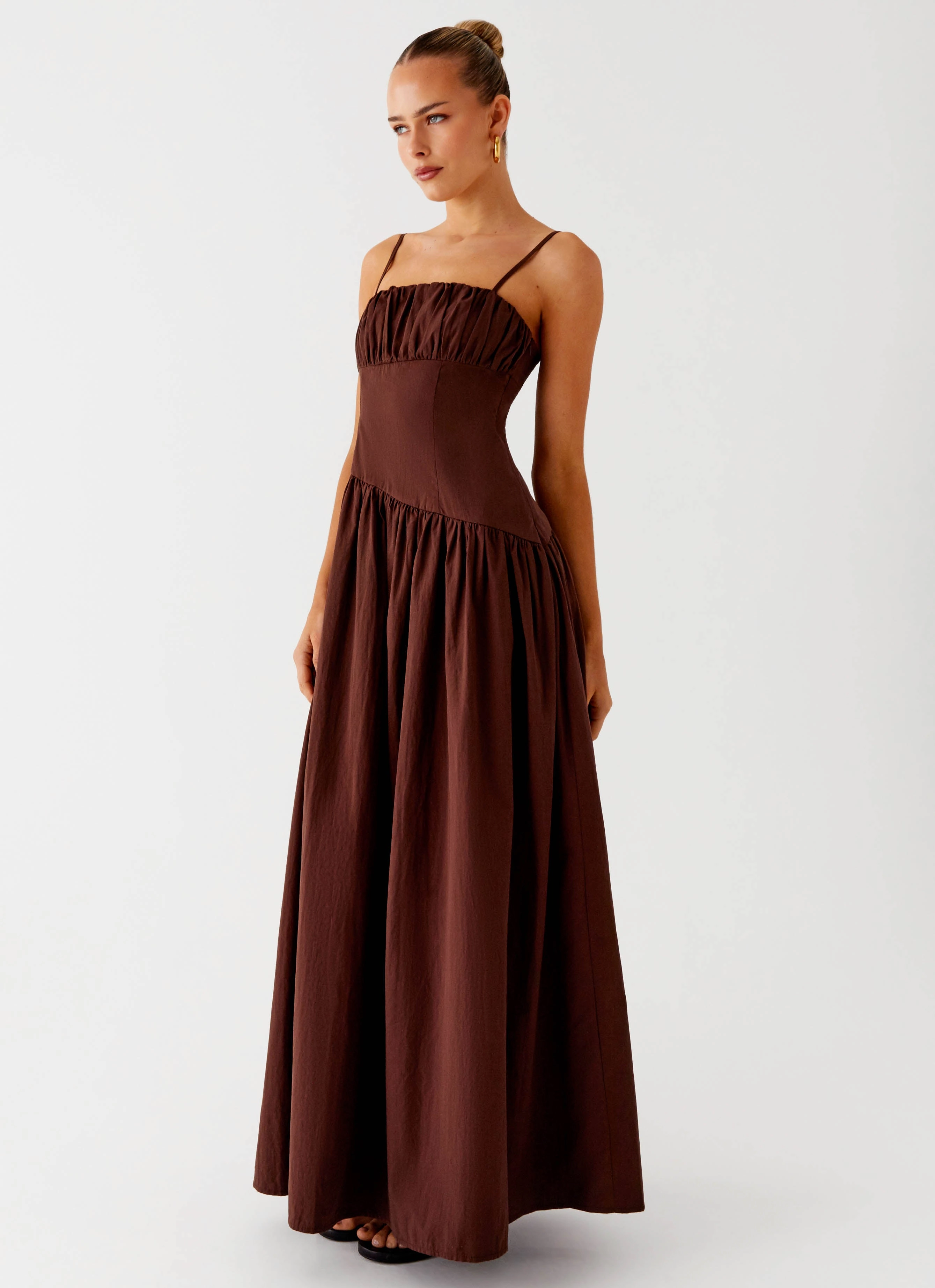 Neutral Form Minimal Harmony Yuna Drop Waist Maxi Dress - Chocolate