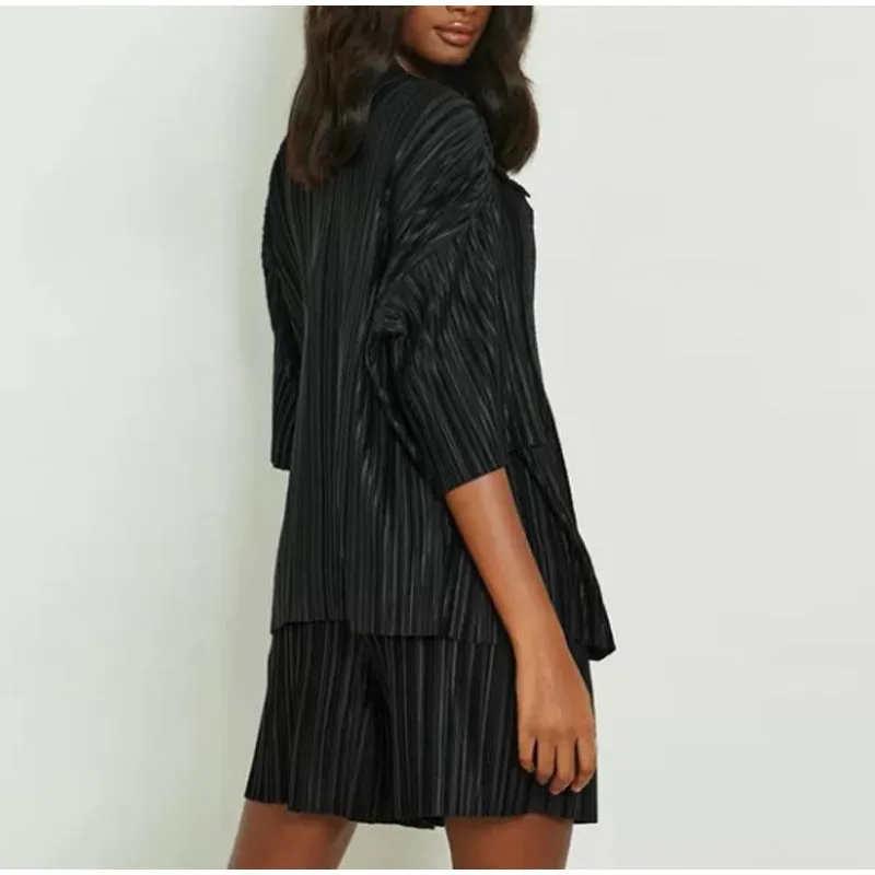 Pleated Shirt Short Sleeve Shorts Casual two-piece set