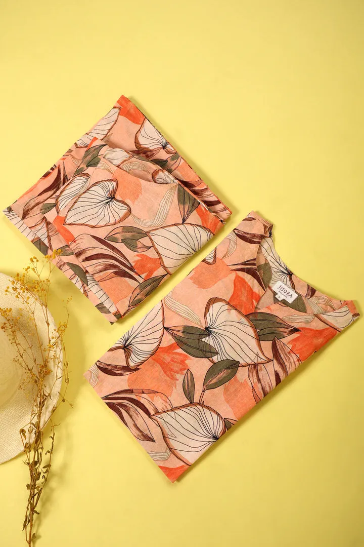 Plumeria on Peach Cotton Palazzo Loungewear Set