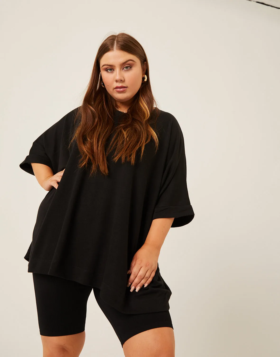 Plus Size Crewneck Oversized Knit Tee