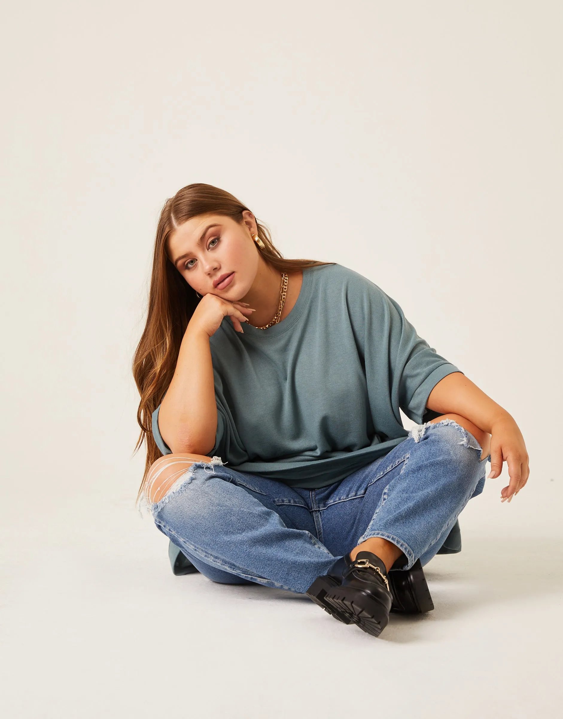 Plus Size Crewneck Oversized Knit Tee