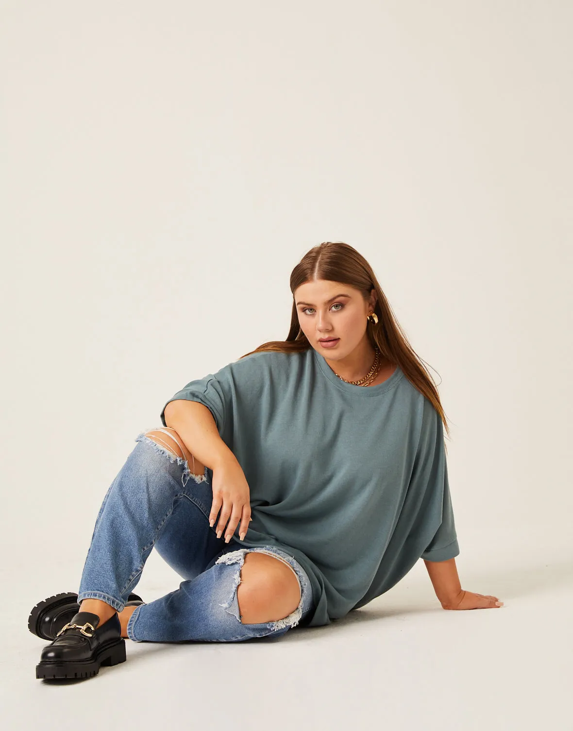Plus Size Crewneck Oversized Knit Tee
