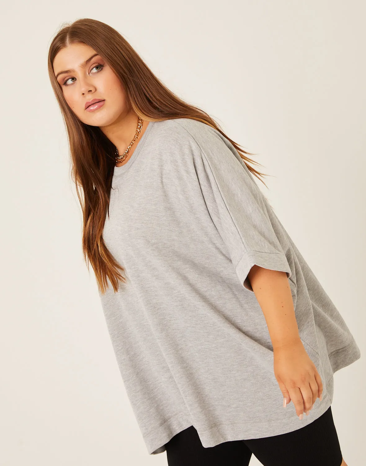 Plus Size Crewneck Oversized Knit Tee