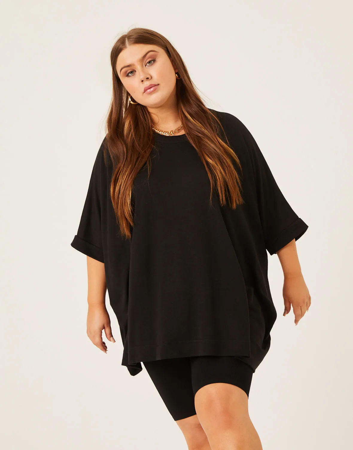 Plus Size Crewneck Oversized Knit Tee
