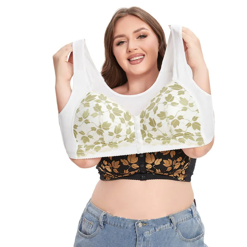 Plus Size Green Flower Wireless Bra