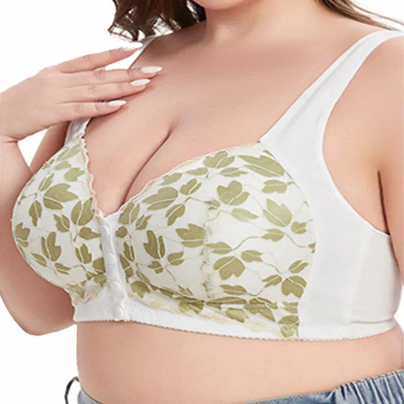 Plus Size Green Flower Wireless Bra