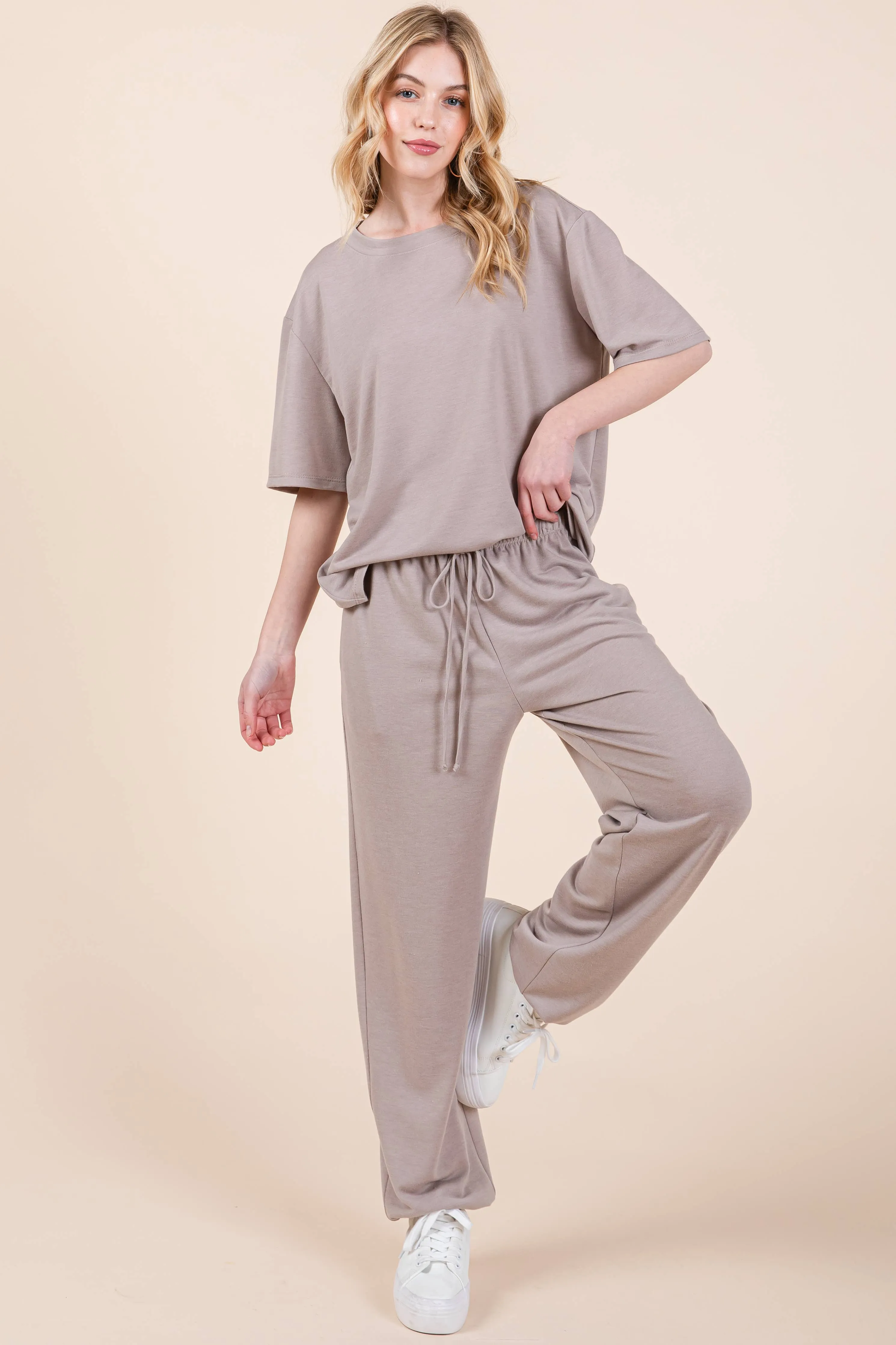 Plus Size Solid  Casual Loungewear Set: Navy Blue / 3XL