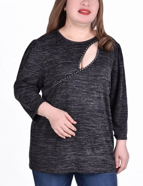 Easy Fit VentilatedBack Plus Size 3/4 Sleeve Tunic Top With Front Cutout