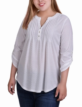 All-Purpose Wear Casual Pullover Plus Size 3/4 Tab Sleeve Y Neck Top
