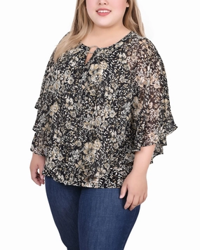 ThermalRegulationLayer Plus Size Chiffon Poncho Top With Ring