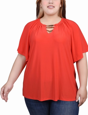 Plus Size Raglan Sleeve Top With Chain Details Loose Sweater Lightweight Blouse