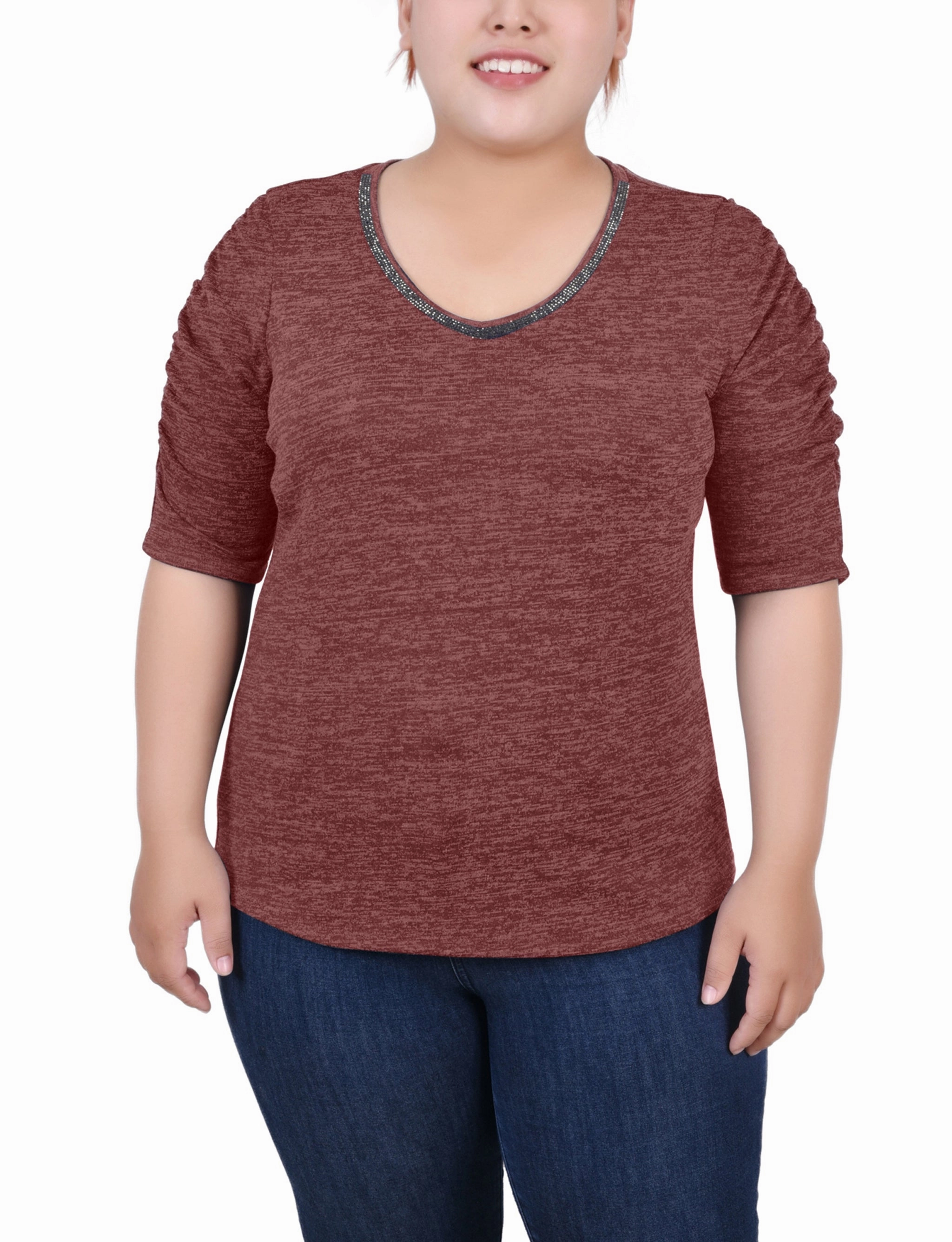 Plus Size Rouched Sleeve Top Odor Resistant Treatment UltravioletProtectionFabric