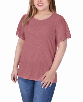 Moisture Management Plus Size Short Flutter Eyelet Sleeve Top