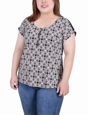 Plus Size Short Sleeve 1/2 Zip Knit Top Built In Filter Layer Comfy Fit