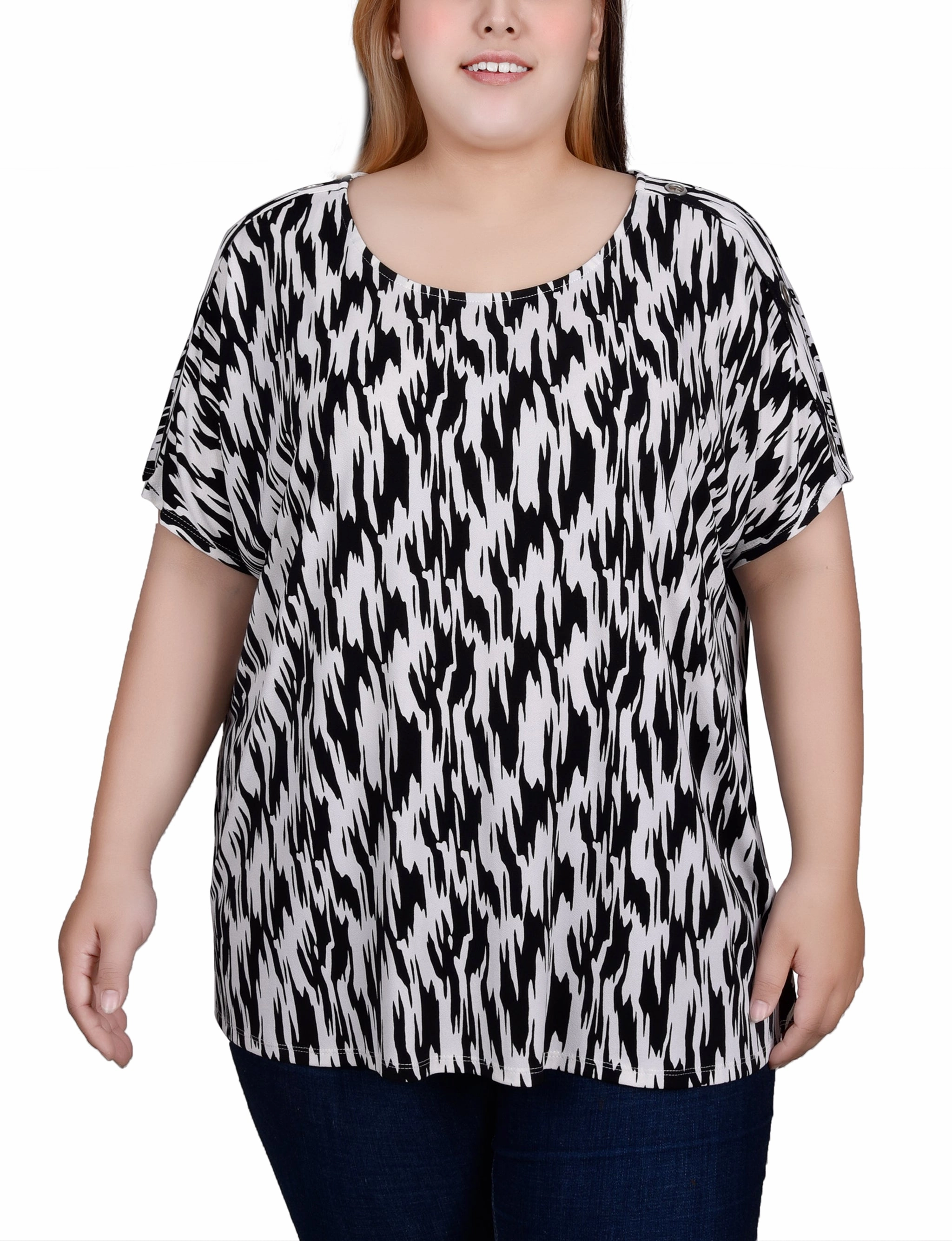 Casual Style simple design Plus Size Short Sleeve Extended Sleeve Tunic Top