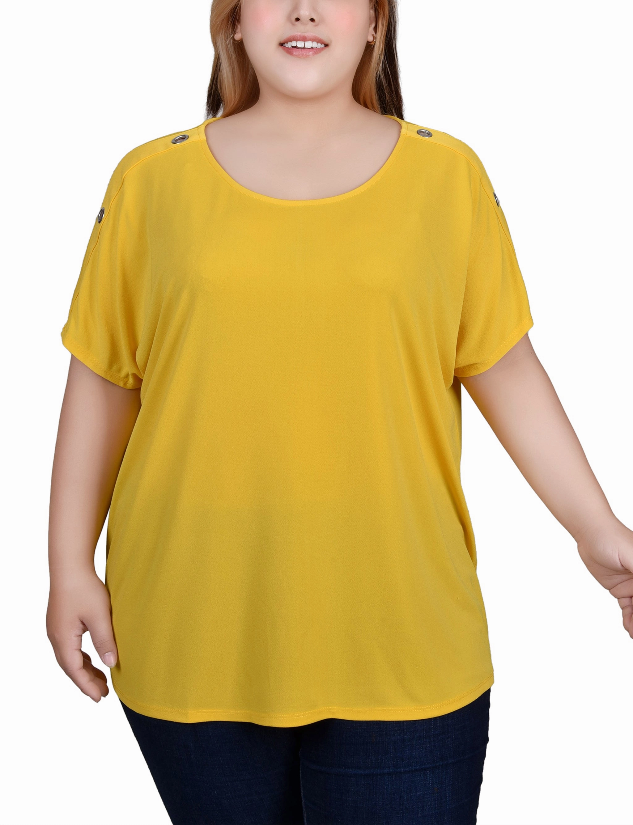 Plus Size Short Sleeve Extended Sleeve Tunic Top TwillWeave Relaxed Top
