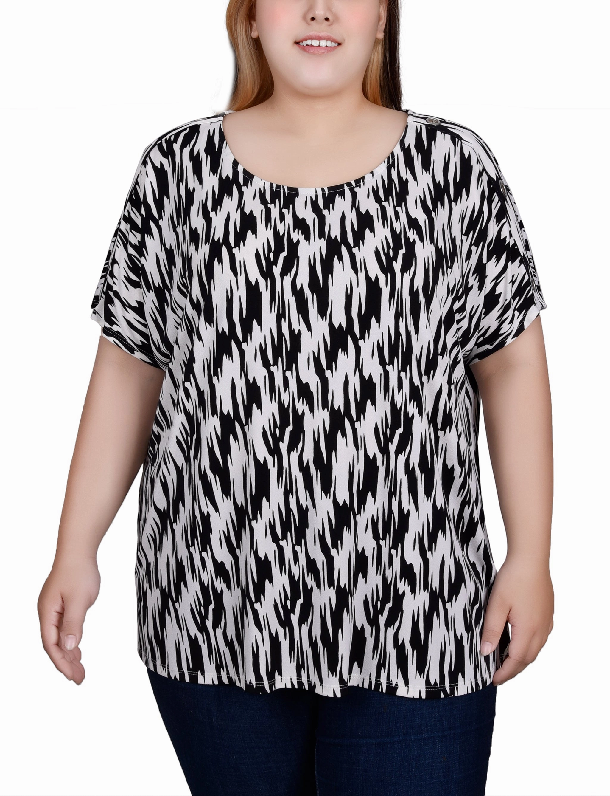 Plus Size Short Sleeve Extended Sleeve Tunic Top Stretch Blouse Durable Reinforced Elbow Patches