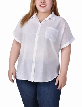 Quick Dry Blend LowProfileDesign Plus Size Short Sleeve Woven Front/Jersey Back Top