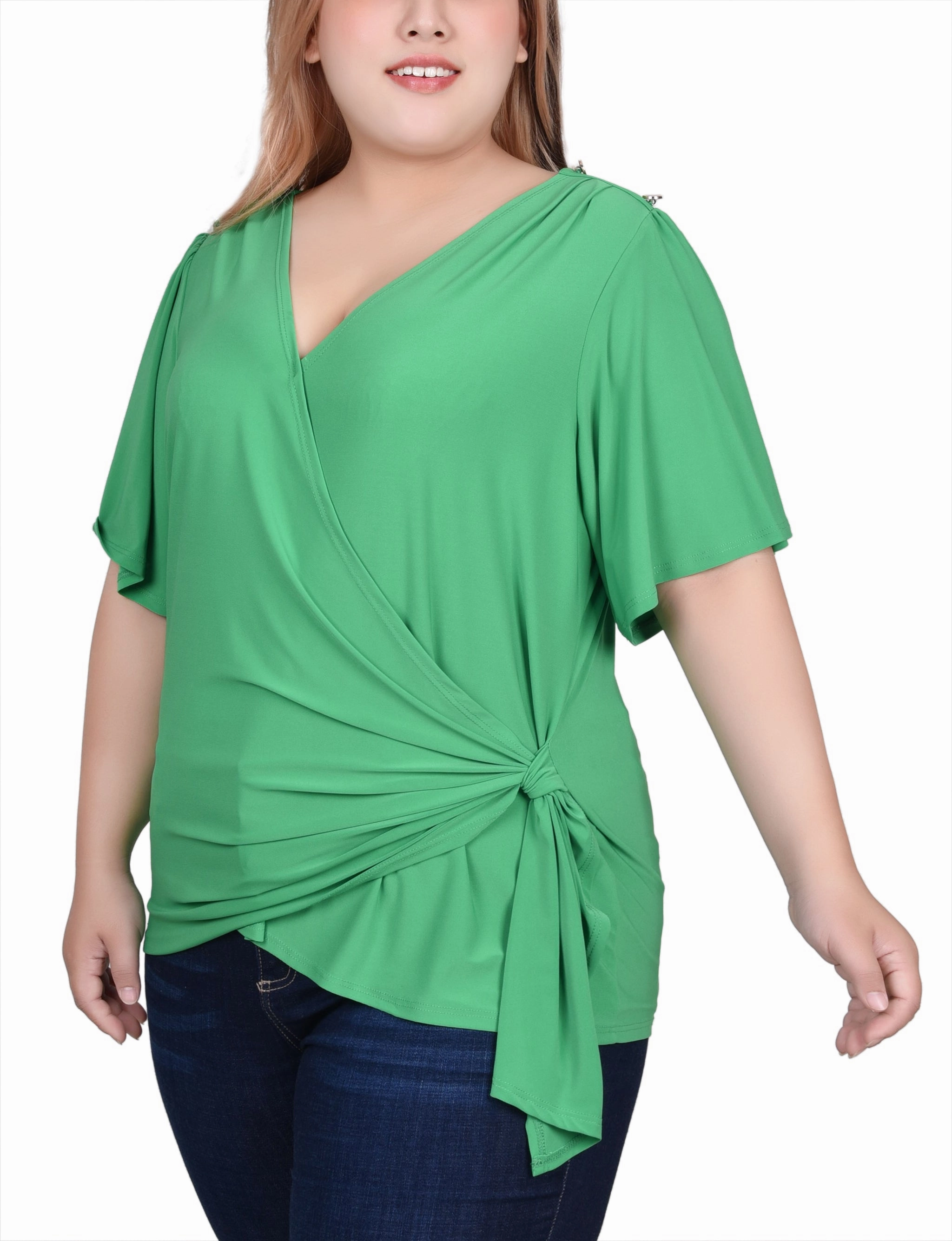 Plus Size Short Sleeve Wrap Top TaglessDesign