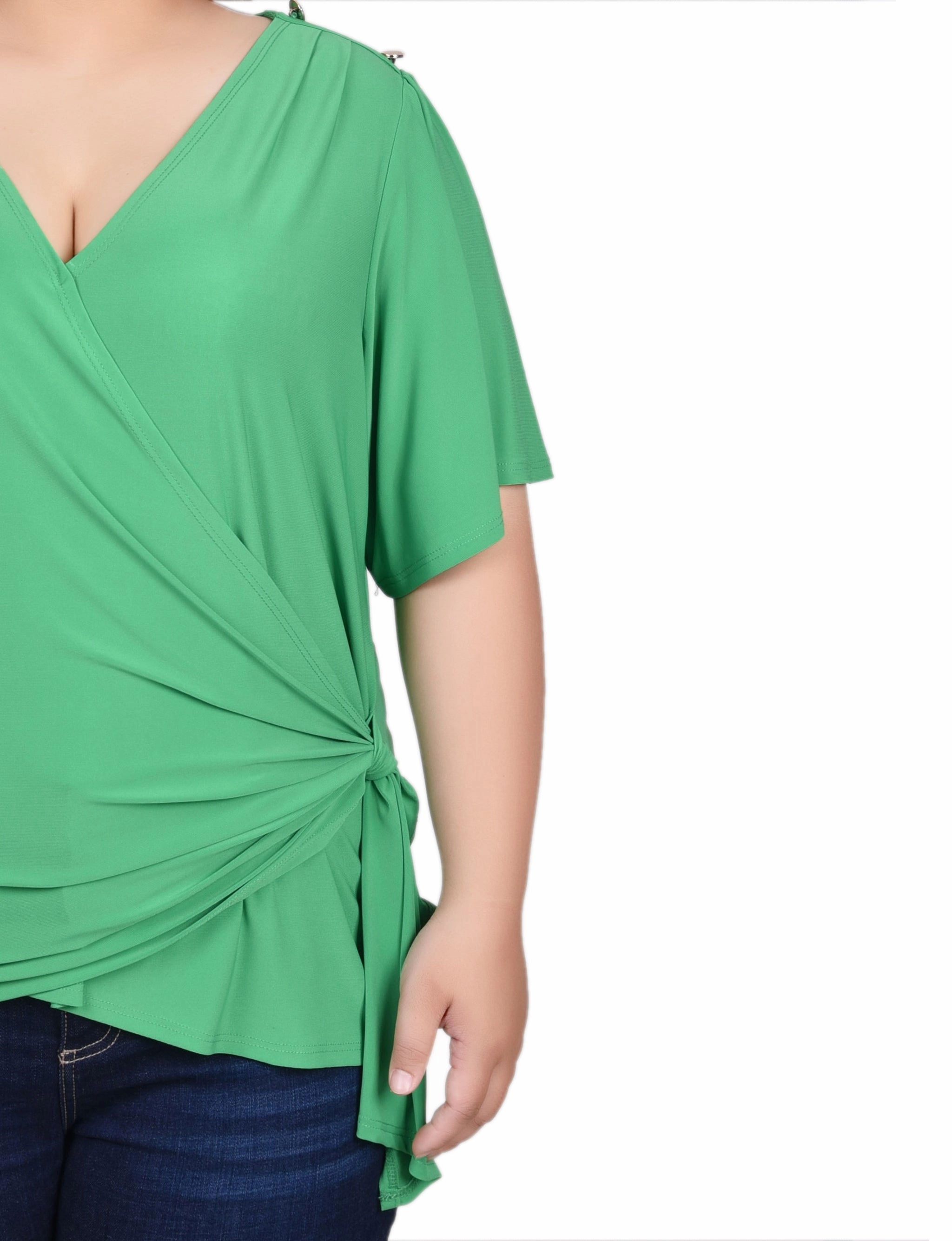 Anti Pill Finish Plus Size Short Sleeve Wrap Top