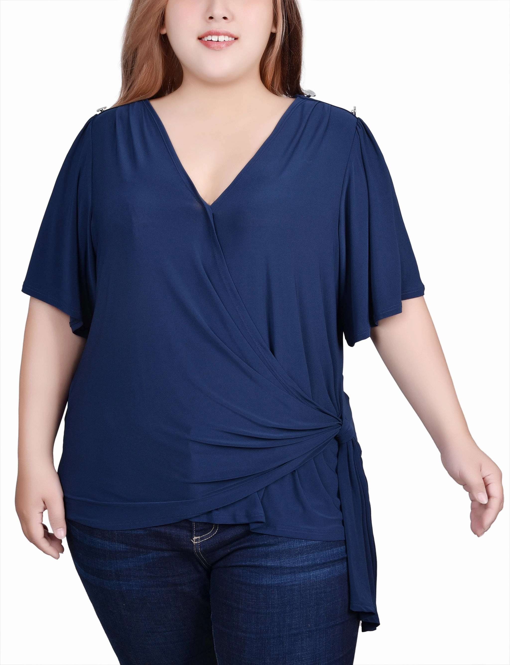FrictionReducing Relaxed Tee Plus Size Short Sleeve Wrap Top