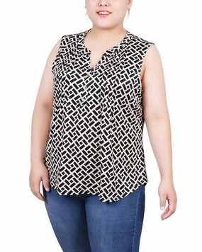 MultiLayer Stitching Plus Size Sleeveless Knit Y Neck Top