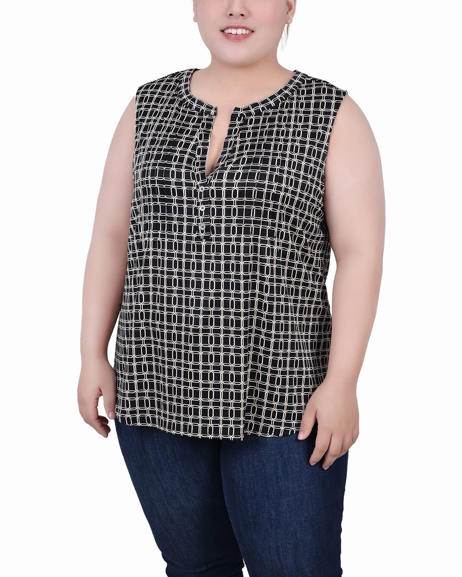Plus Size Sleeveless Knit Y Neck Top SweatAbsorbent