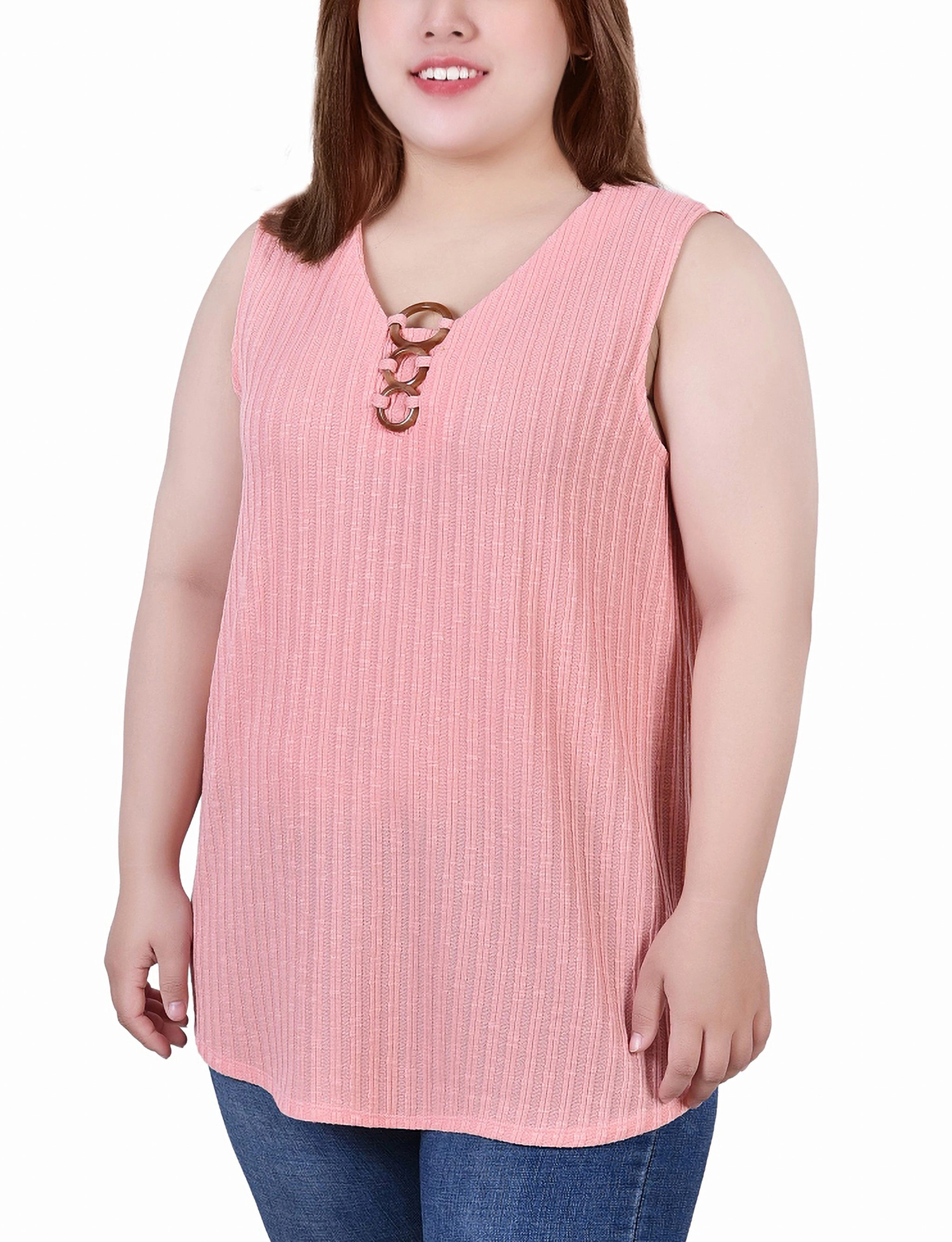 Airflow Mesh Lining Plus Size Sleeveless Ribbed Top With Triple Rings