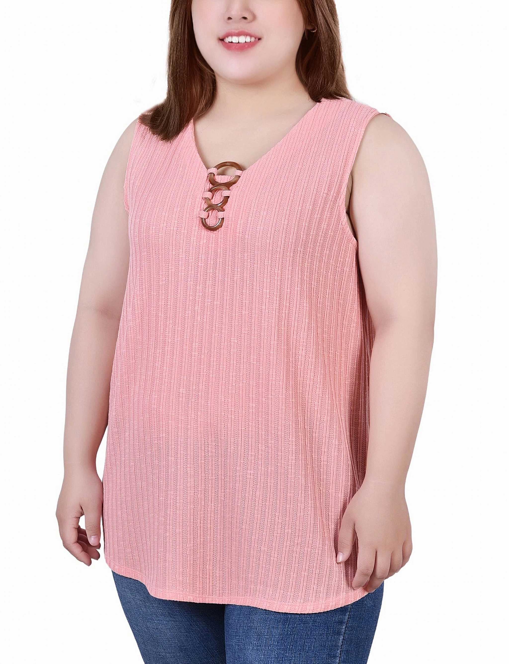 Stylish T-shirt Plus Size Sleeveless Ribbed Top With Triple Rings